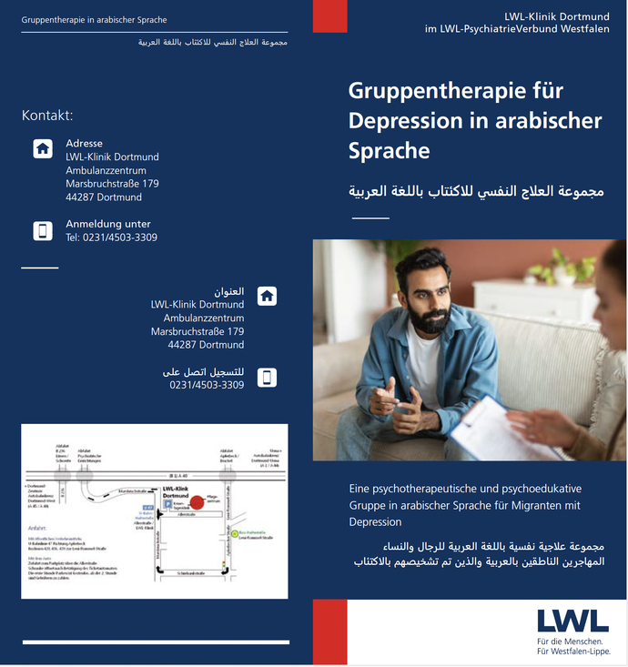 Flyer Gruppentherapie in arabischer Sprache