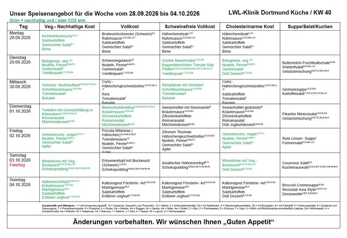 Speiseplan der Kalenderwoche 40